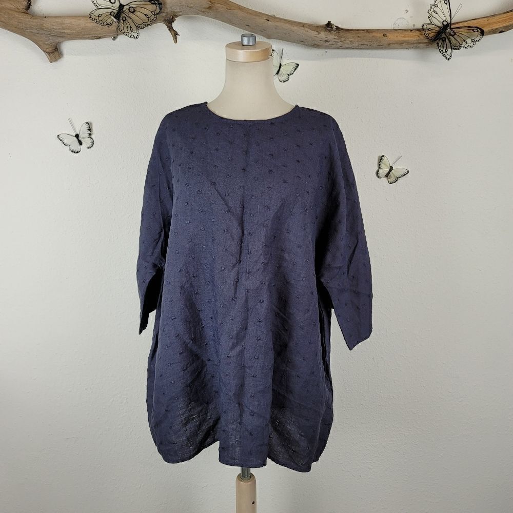 Fantasy linen blue embroidered linen tunic